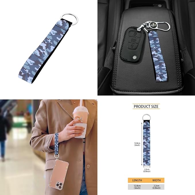 Blue Camo Pattern Auto Accessories Set of 10, Front and Rear Seat Covers Full Set, Steering Wheel Cover, Air Vent Storage Bag, Keychain, Car Trash Can, Cup Holders Car Interior Decor