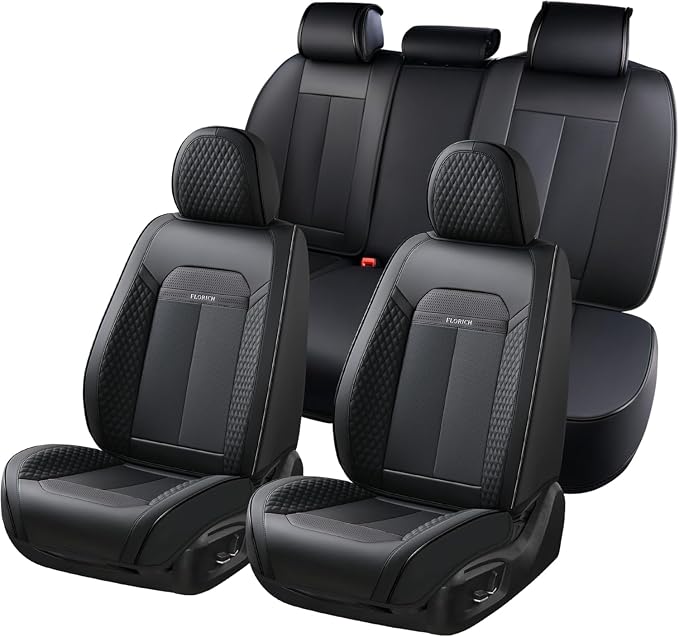 FLORICH Car Seat Covers Full Set, Automotive Seat Covers, Black Car Seat Cover, Waterproof Seat Protectors Universal fit for Car Truck Van SUV - Black