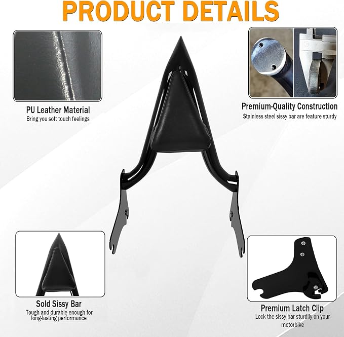 Black Detachable 1.5" Sissy Bar Passenger Backrest Rear Pad for Harley Davidson Touring 97-08 Road King Electra Glide Street Glide Back Rest FLHR FLHX FLHT FLTR [20" Tall]