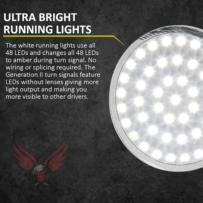 Eagle Lights Generation II Front LED Turn Signals with White Running Lights Compatible with Harley Davidson® Motorcycles - Includes Clear Lenses / 1157 Base