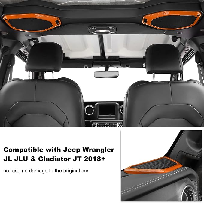 RT-TCZ A Pillar Speaker Trim Cover & Roof Speaker Audio Trim Cover Ring Kit Decoration Interior Accessories for Jeep Wrangler JL JLU & Gladiator JT 2018-2022,Orange