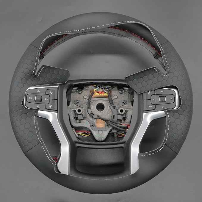 MEWANT DIY Black Solid Embossed Artificial Leather Steering Wheel Cover for Chevy Silverado 1500 Blazer Suburban Tahoe