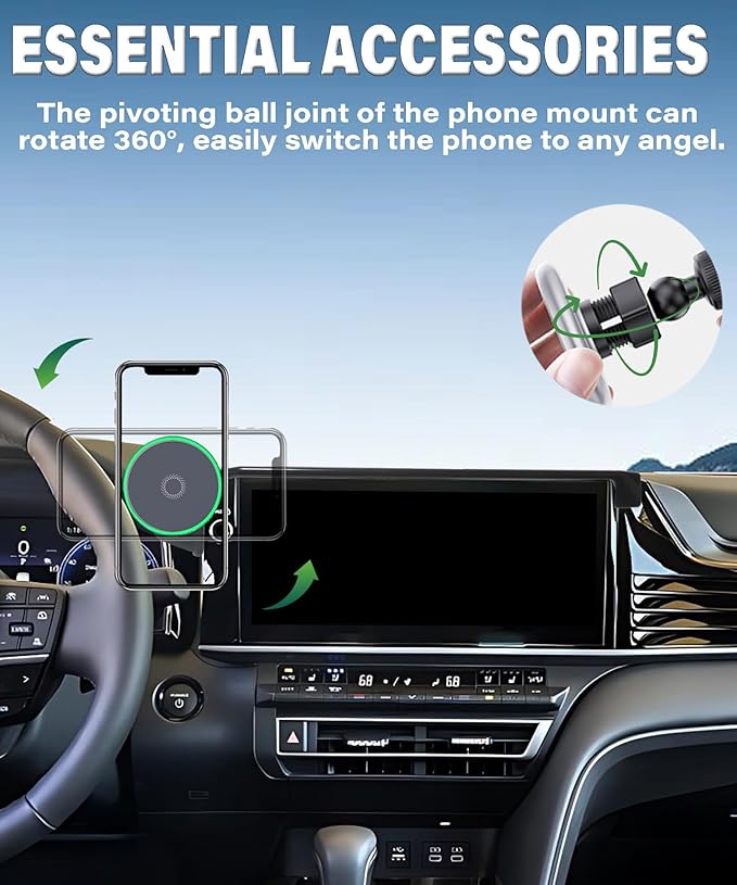 Car Phone Holder for c 2025 2026 Accessories 15W MagSafe Fast Wireless Charger Cell Phone Mount Apply to 12.3 Inch Touch Screen Fixed Clip 360° Rotation