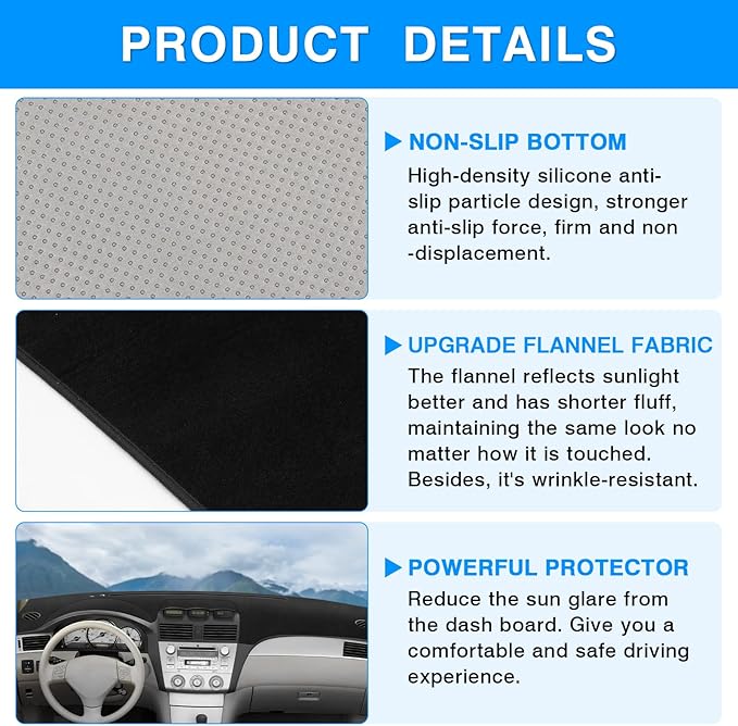 Autorder Dashboard Cover Mat for Toyota Solara 2004-2008 Accessories Dash Cover Upgrade Flannel Dash Mat Sunshade Glare UV Rays Protector (with Cutout for Climate Sensor and Light Sensor)