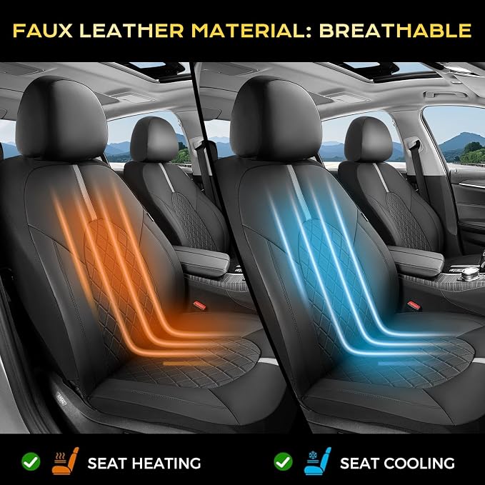 Coverado Car Seat Covers, Front Seat Covers for Car, Leather Seat Covers Waterproof Car Seat Protectors Universal Fit for Most Cars SUV Trucks (Black-White)