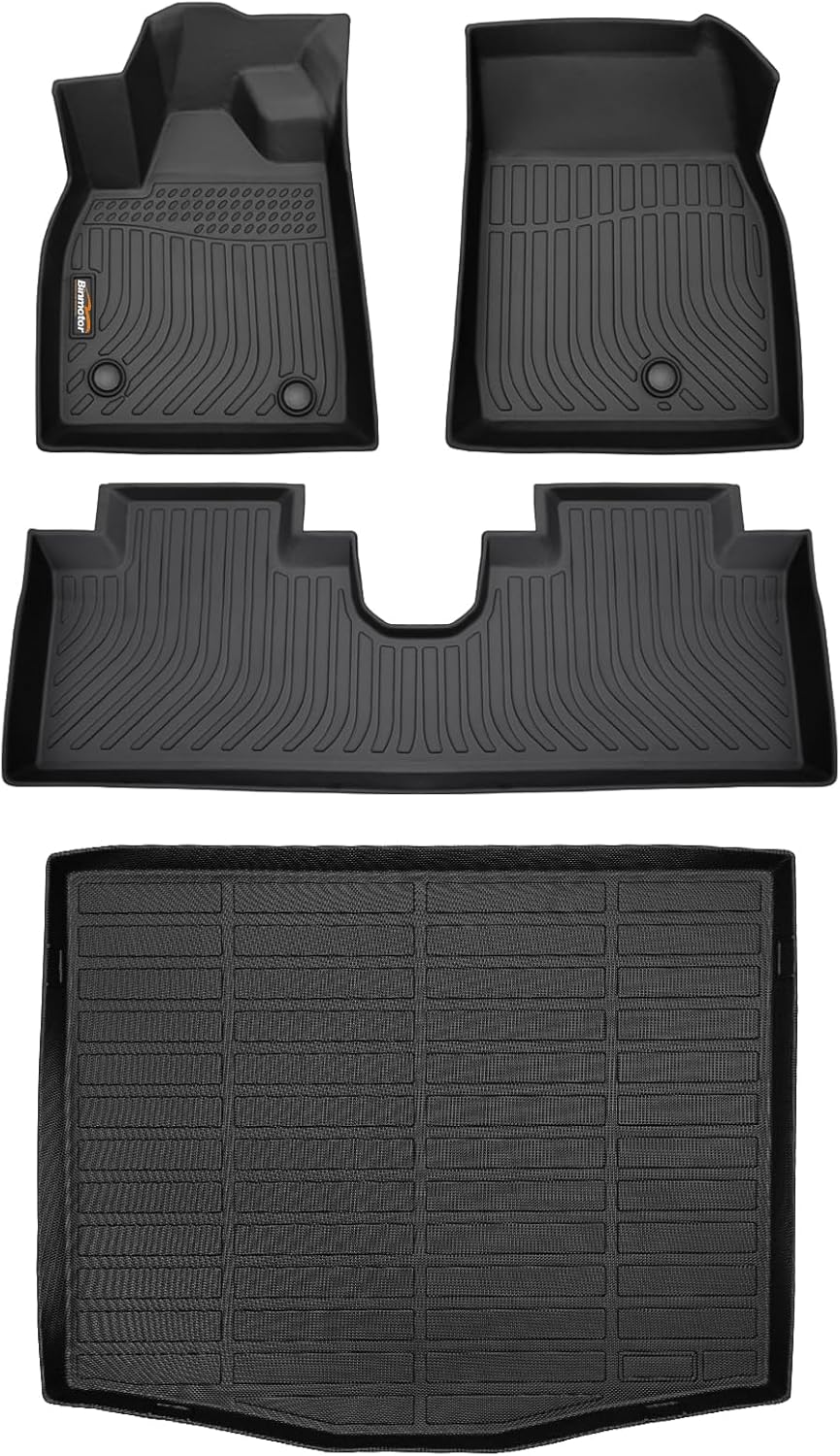 Binmotor-Floor Mats & Cargo Liner Set for Ford Mustang Mach E 2021-2025, All Weather Car Floor Mat for Ford Mustang Mach E, Rubber Mats TPE Car Liners Mustang Mach E Trunk Liner Accessories