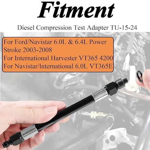 TU-15-24 Diesel Compression Test Adapter Tool M14-1.25 Fits for Ford/Navistar 6.0L & 6.4L Power Stroke, for Navistar/International 6.0L VT365E for International Harvester VT365 4200