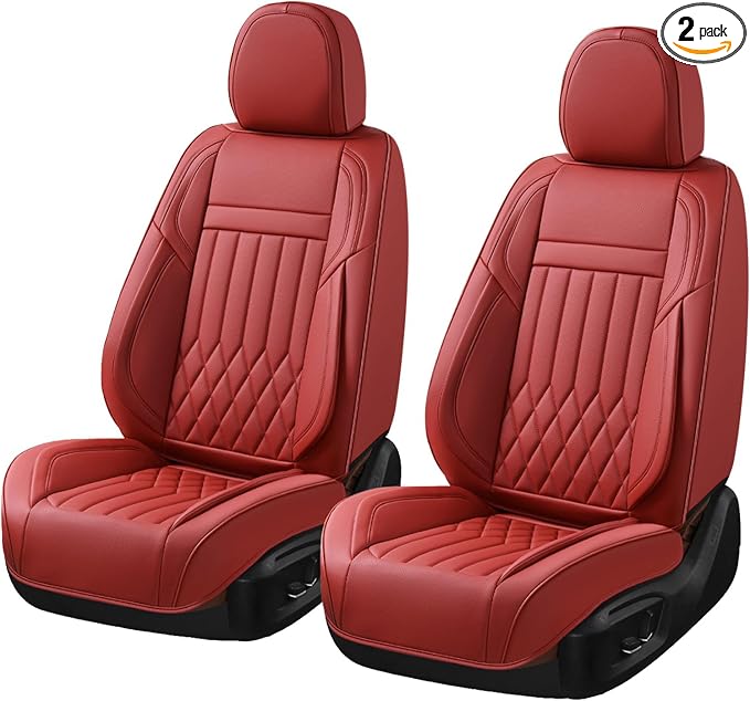 Universal 2-Seater Waterproof Breathable Nappa Leather Car Seat Covers Full Set, Fit for Front Seats, Compatible with Dodge Journey, Toyota Yaris, Honda Pilot HR-V City, Fit Most Sedans SUV Red