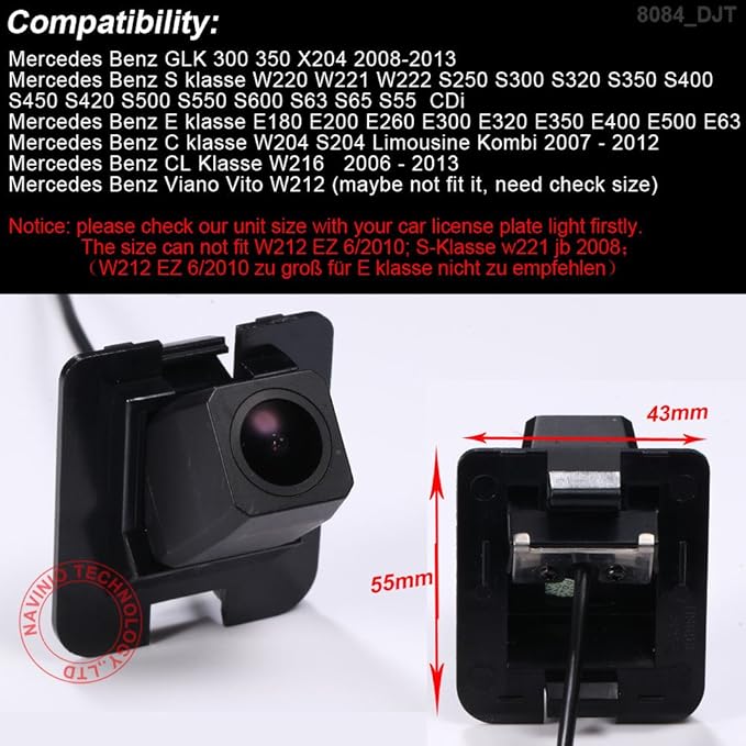 1280x720 Pixels Super HD Car HD Vehicle Backup Camera Night Vision IP68 Waterproof Rear View Reserved Hole Parking Camera for Benz C E S GLK Class 300/350/S400/S500/S600/X204/W204/S204/W212/W221/W216