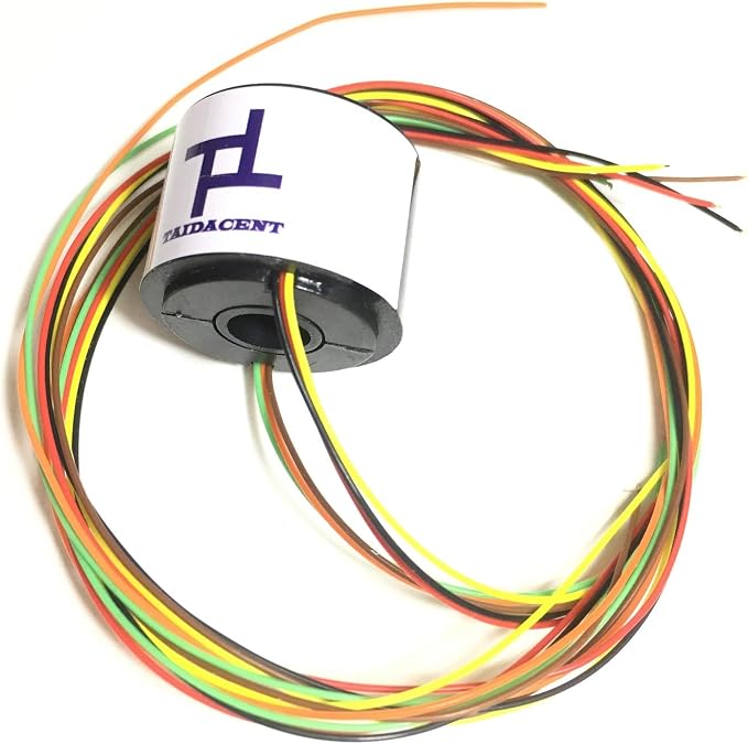 Taidacent Hollow Electrical Slip Ring 2/4/6/12 Wires Collector Ring Conductive Motor Electrical Contact Rotating Connector (6 Wires 1.5A Inner Hole 7mm Outer Diameter 22mm)