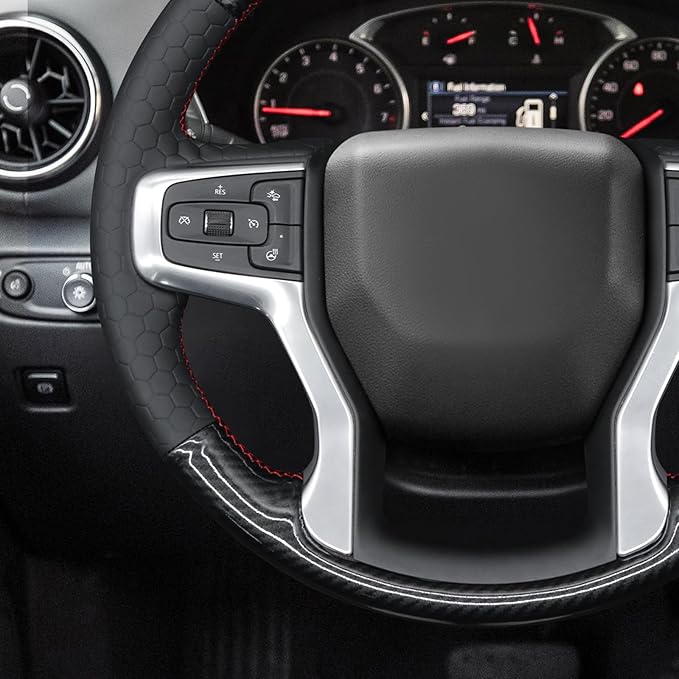 MEWANT Hand Stitch Steering Wheel Cover for Chevy Silverado 1500 Blazer Suburban Tahoe Chevy Silverado Truck Accessory
