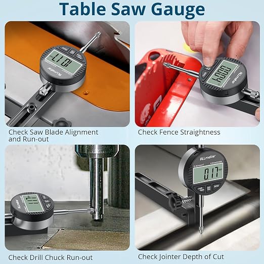 Table Saw Alignment Tool with Digital Dial Indicator,0.0005" Precision Calibration Gauge for Blade,Fence & Arbor Runout,Fast Setup CNC Aluminum Design,Fits Standard 3/4" (19mm) Miter Slots