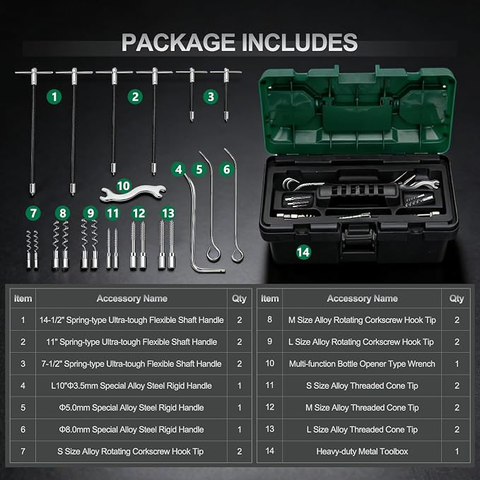 23pcs Gland Packing Extractor Set, Steel Alloy Packing Puller with Flexible Shaft Corkscrew Pulling Hook, Removal Tool Kit with Toolbox