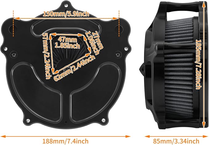 Air Cleaner Filter Aluminum Fit for Harley Touring Road King Street Glide Softail Sportster Dyna (Black Housing Grey Element, B For Touring 00-07,Softail 00-15,Dyna 00-17)