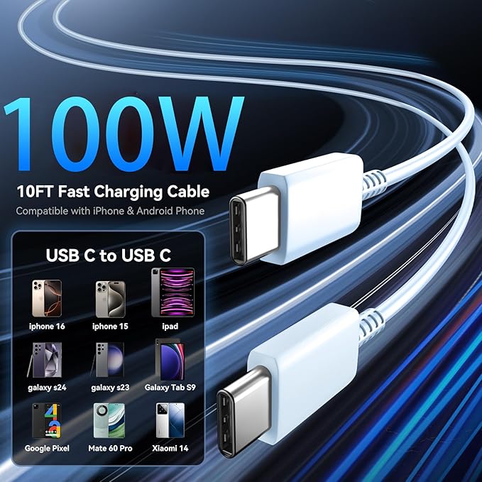 17 16 Pro Max Charger Fast Charging, 45W Super Fast USB C Charger Block with 10FT Long Charging Cord for Phones 17 16 Pro Max/1716 Pro/17 16 15, Android-Blue