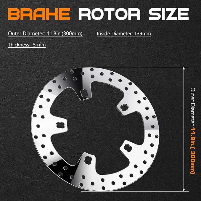 2 Pcs 11.8" Polished Front Brake Rotors & Pads with Bolts for Harley Touring 2014-2020, Hubless Spoke Mount Disc for Road King FLHR, Street Glide FLHX, Road Glide FLTRU & Electra Glide