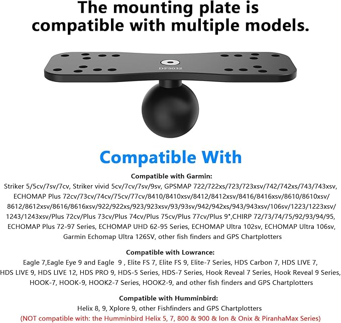 Aobelieve Aluminum Fish Finder Mount for Lowrance, Garmin and Humminbird, C-Size 1.5 Inch Ball, 9.3 Inch Arm, Heavy Duty Adjustable Marine Electronics Mount for Boat & Kayak, Black