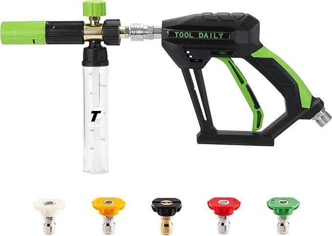 Tool Daily Short Pressure Washer Gun with Mini Foam Cannon, 1.1 mm Orifice for Foam Cannon and Foam Maker