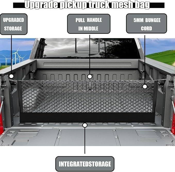 Envelope Style Truck Bed Cargo Net Compatible with Toyota Tundra 2007-2026,Highly Elastic Truck Cargo Net for Tundra Accessories, Upgraded Storage Bag & Heavy Duty Carabiners