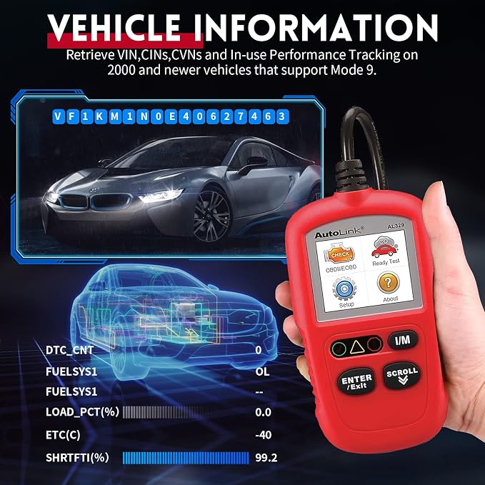Autel AutoLink AL329 OBD2 Scanner, Upgrade of AL319 & MS309 Code Reader, OBDII Reader with Auto VIN, Live Data, DTC Lookup, Emission Monitor Test, I/M Readiness Smog Check CAN Diagnostic Scan Tool