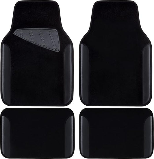 CAR PASS Waterproof Universal Fit Car Floor Mats, Faux Leather Car Carpet Mats, Black Car Mats with Anti-Slip Nibbs Backing & Driver Heel Pad Fit for SUV,Vans,sedans, Trucks,Set of 4pcs(All Black)