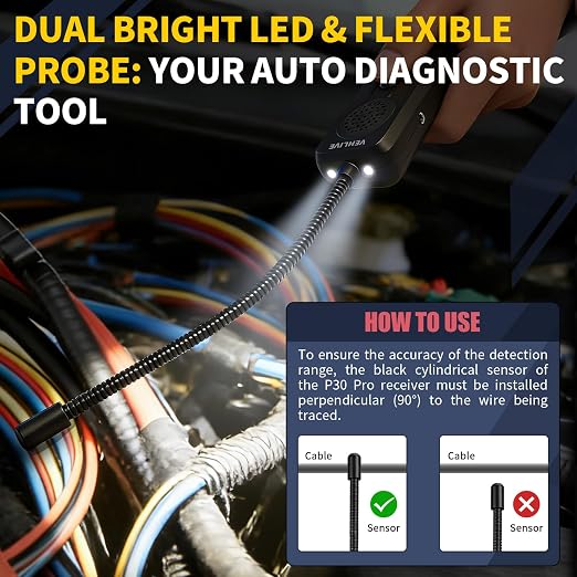 P30 Pro Circuit Tracer with Dual LED Lights, Automotive Electrical Open & Short Finder, Fault Probe Cable Tester, Diagnostic Tool for Vehicle Wiring Repair, Cable Toner for DC 6-42V