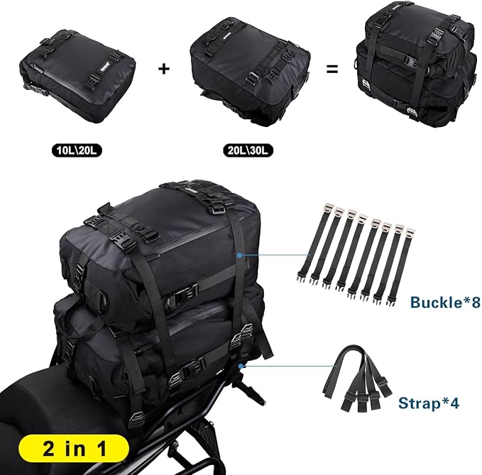 Waterproof Motorcycle Tail Bag 30L Motorbike Rear Rack Storage Bag Saddle Pannier for Touring Adventure Commuting Black