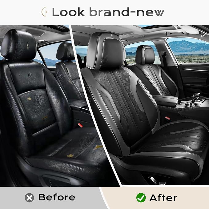 Coverado Car Seat Covers, Front Covers for Cars, Car Seat Cover Front Seats, Automotive Seat Cover, Waterproof, Leather Car Seat Cushion, Universal Interior Covers Seat Protectors for Most Cars