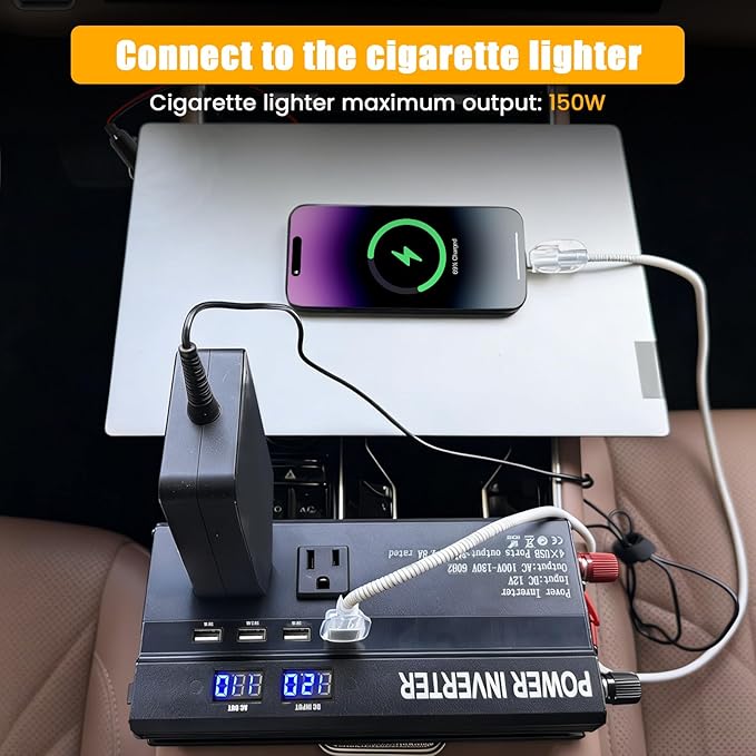 ALSO GO 1200W Power Inverter, 12v to 110V AC Car Inverter with Fast Charging 2.4A USB and 3 AC Outlets Ideal for Road Trips, Camping, RV, Truck, Solar, and Vehicle Power Needs