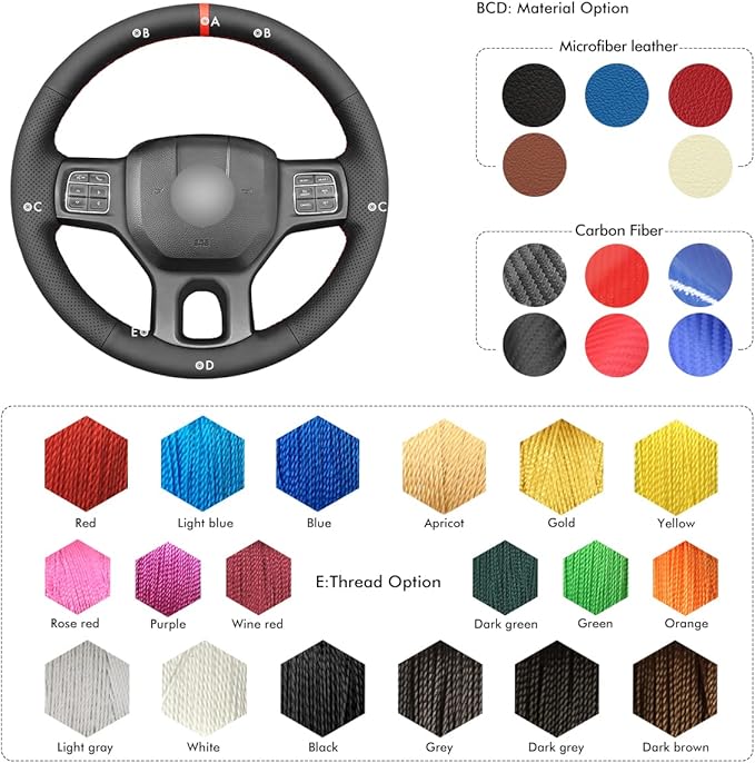 MEWANT Custom DIY Black Artificial Leather Steering Wheel Protector Wrap for Dodge RAM 1500 1500 Classic 2500 3500 5500