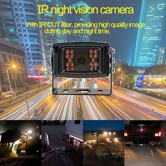 AHD 1080P 7" Wired Monitor Rear View Backup Night Vision Camera System, Waterproof IP 69K Camera for Agriculture Farm Tractor, Box Truck, Forklift, Heavy Equipment, Excavator, Skid Steer