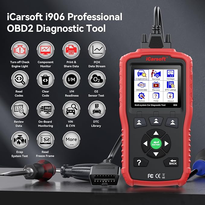 Multi-system OBDII Scanner for Volvo/Saab, iCarsoft i906 Full System Car Diagnostic Tool, Automotive Code Reader with Oil/SAS Reset, Battery Test, Live Graph Data, Full OBD Maintenance