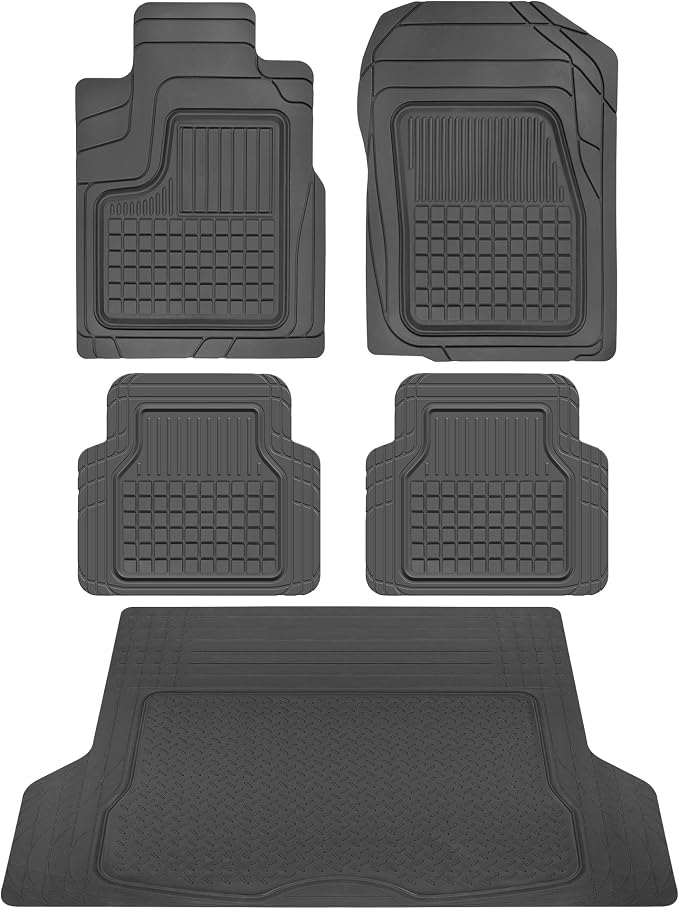 Motor Trend Performance Plus 5-Piece Set Rubber Front & Rear Car Floor Mats and Cargo Trunk Liner, SUVs Trucks All-Weather Heavy Duty Pre-Trimmed Custom Trim-to-Fit Deep Dish Full Protection Non-Slip