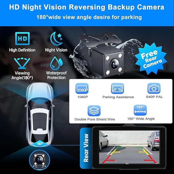Portable Carplay Screen for Car Compatable with Apple CarPlay and Android Auto,Wireless Car Play Unit with GPS Navigation,Bluetooth,Mirror Link,Touch Screen for All Vehicles (7 Inch+Reverse Camera)