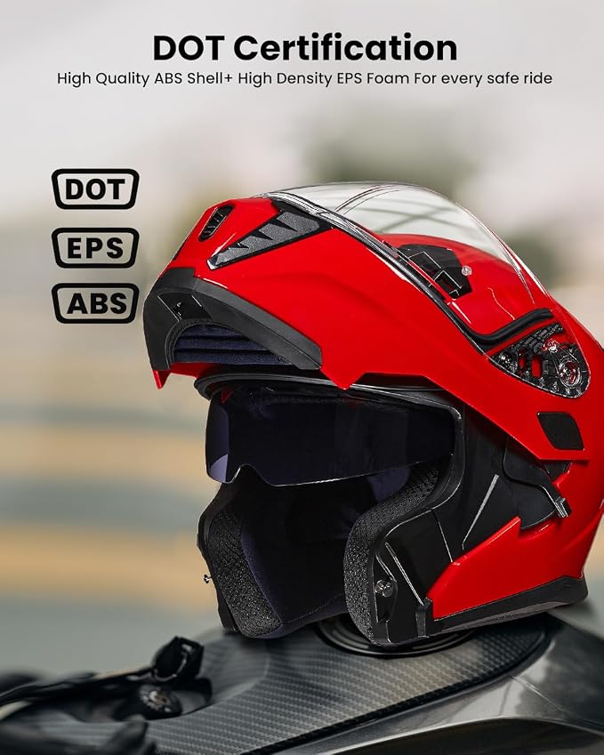 ILM Motorcycle Modular Full Face Helmet for Adult Flip up Dual Visor LED Tail Light Optional DOT