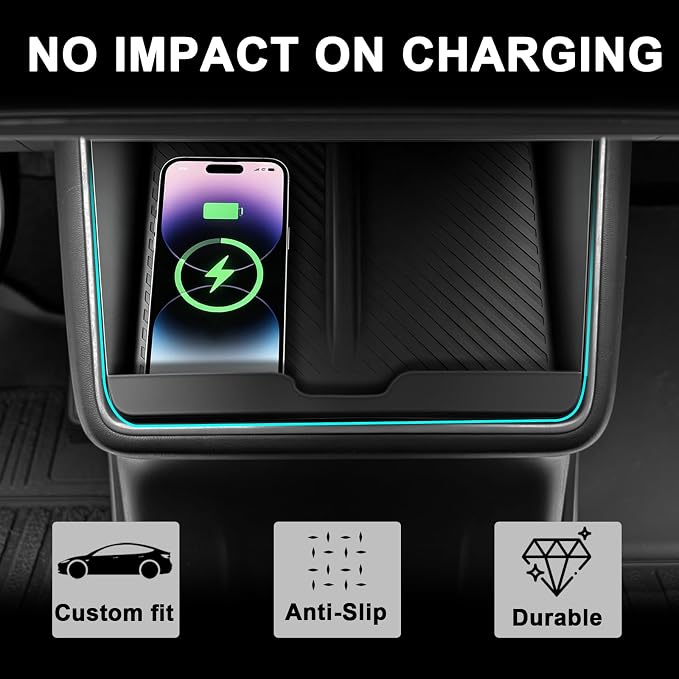 BestEvMod 4PCS Center Console Organizer Compatible with 2026 2025 Tesla Model Y Juniper | Standard Version | Accessories Armrest Storage Tray Cup Holder Wireless Charging Pad (TPE Bottom Tray)