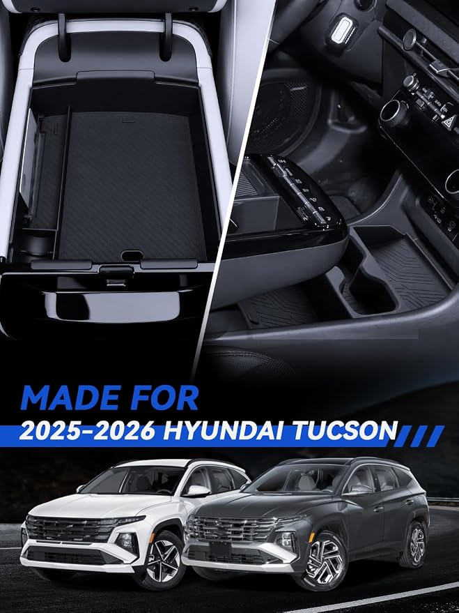 for Tucson Center Console Organizer+Lower Console Storage 2Pcs 2025-2026 Hyundai Tucson(Limited)/Tucson Hybrid Accessories Armrest Tray(ONLY Fit 2025 2026 Tucson with Electronic Shift)