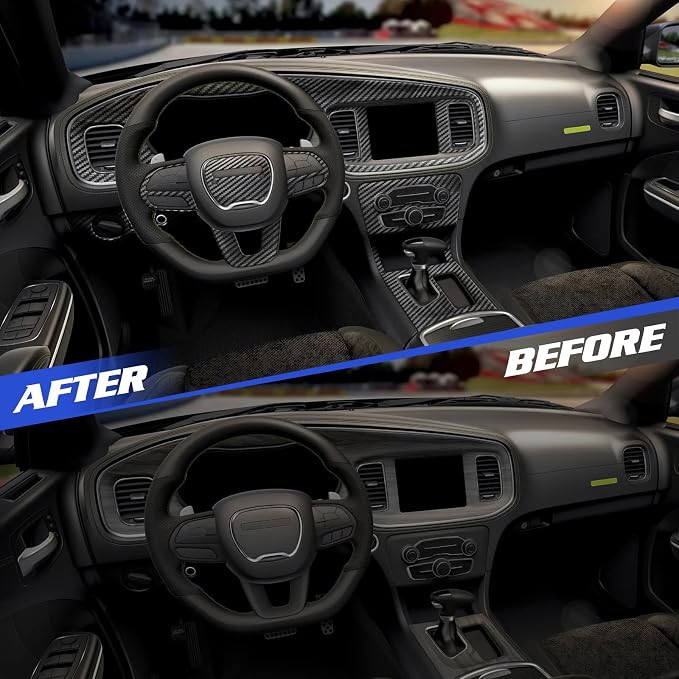 Real Carbon Fiber Interior Trim Kit Compatible with Dodge Charger 2015–2023, Interior Decor Sticker Accessories