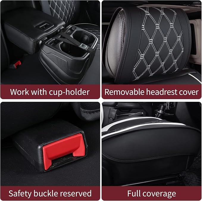 Aierxuan Jeep Wrangler JK JL 4-Door Seat Covers Full Set Custom Fit 2007-2026 Unlimited X Rubicon 392 Sahara Willys Sport High Altitude 4X4 Truck Pickup Waterproof Faux Leather (Full Set/Black-W)