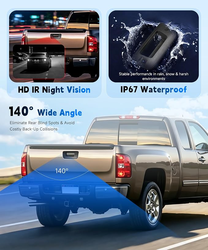 Backup Camera with Tailgate Handle Compatible with 2007-2014 Chevrolet Chevy Silverado,GMC Sierra Truck 1500 2500 3500,Bezel Trim & Lock Cylinder Tailgate Parts #22755304,140° Viewing Angle Waterproof