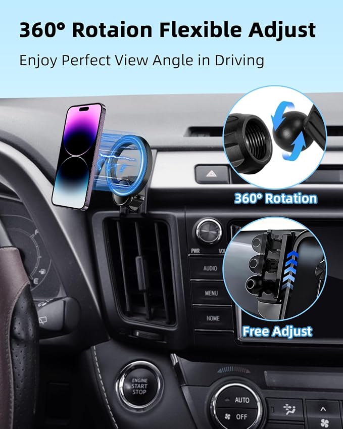 PZK Car Phone Mount for Toyota RAV4 2013-2015 2016 2017 2018 Accessories Custom Air Vent Compatible with Magsafe Phone Holder Hands Free 360° Rotation Cell Phone Automobile Cradles