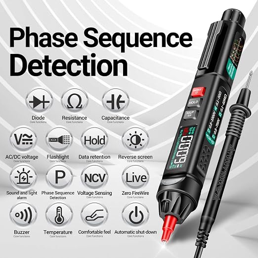ANENG Pen Type Digital Multimeter AC/DC Voltage Tester 6000 Counts Intelligent Professional Current Meter Non-Contact Voltmeter Sensor Pen Test with Resistance Continuity Capacitance Diode Live Wire
