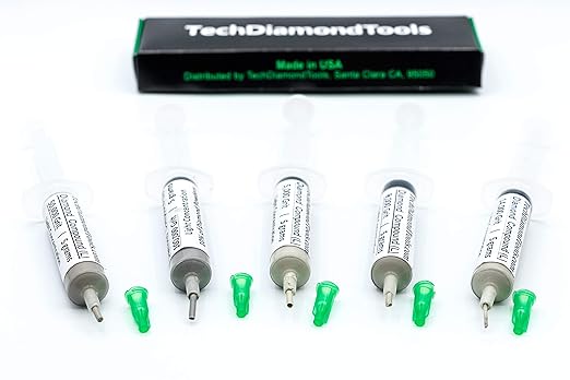 TechDiamondTools Diamond Polishing Compound Kit of 5 Polishing Paste USA Made 5000 8000 14000 50000 100000 Grit for Marble Glass Metal Rock Jewelry Resin Silver Gemstone with 10% of Diamond Powder