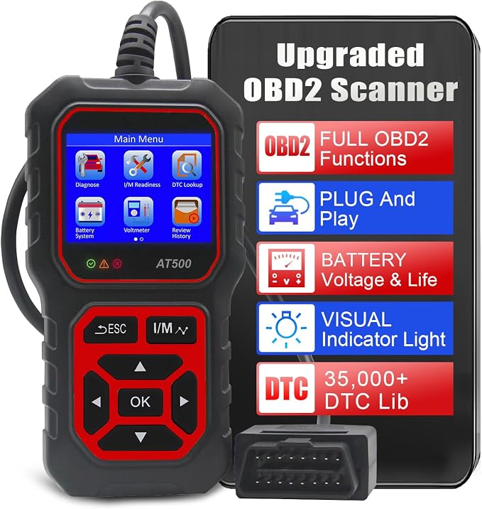 AT500 Car OBD2 Scanner Code Reader Engine Fault Code Reader Professional Diagnostic Tool Check Engine Light Scan Tool for OBD II Protocol Cars Since 1996