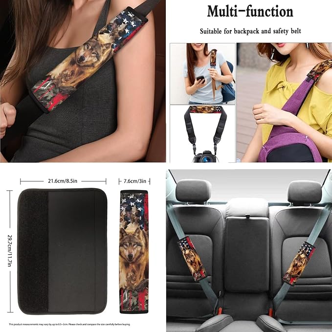 AFPANQZ Wolf Branch Print Car Seat Covers Set of 11 with Steering Wheel Cover+Gear Shift Knob Cover+Auto Handbrake Cover+Seat Belt Strap Pads+Car Coaster