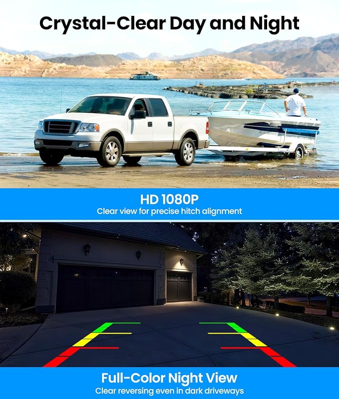 AUTO-VOX Solar Wireless Backup Camera: 3-Minute Easy Install, 7.2" HD Split-Screen, Dual Antenna Signal Upgrade, 1080P Color Night Vision, DVR Recording Back Up Camera for Car, Truck, Camper, Trailer
