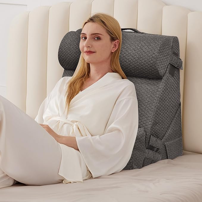 BIEEZZK 4PCS Wedge Pillow Set for After Surgery, Back Pillow for Bed Sitting up, 9&12inch Adjustable Memory Foam Bed Wedges, Pillow Wedge for Acid Reflux, Back Pain Relief, Snoring, Dark Grey