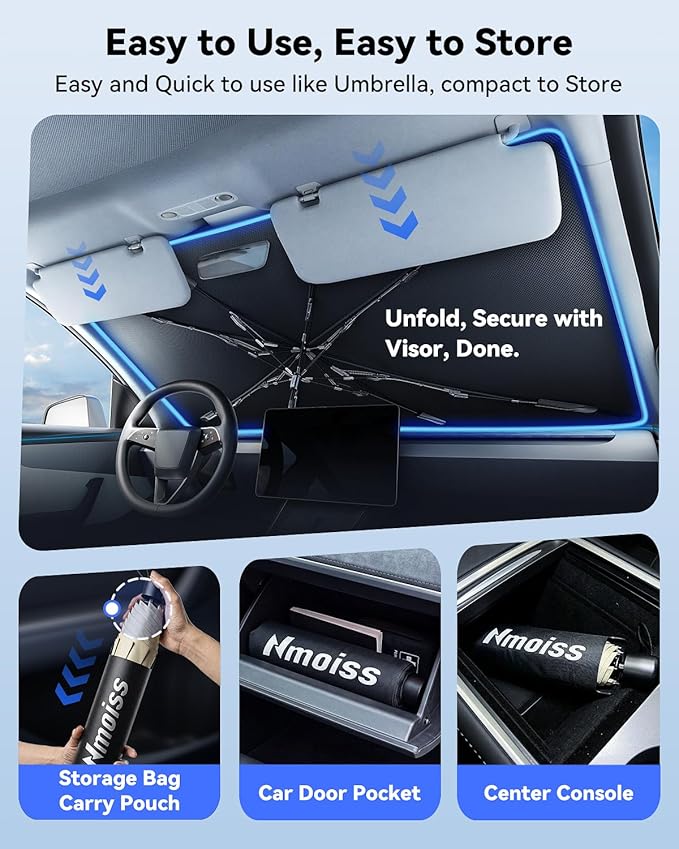 [2026 Upgraded] Nmoiss Windshield Sun Shade Umbrella for Honda Accord - [Vinyl Coating Heat Shield] Protect Car from Sun Rays & Heat Damage Keep Cool and Protect Interior, Spring Structure Edge