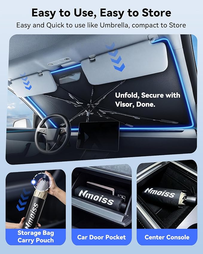 Nmoiss [Vinyl Coating Heat Shield] Windshield Sun Shade Umbrella Custom for Hyundai Ioniq 5, Protect Car from Sun Rays & Heat Damage Keep Cool and Protect Interior
