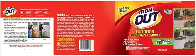 Iron OUT Liquid Rust Stain Remover, Pre-mixed, Quickly Removes Rust Stains from Concrete, Vinyl and Other Outdoor Surfaces, No Scrubbing, Safe to Use, 2 Gallons